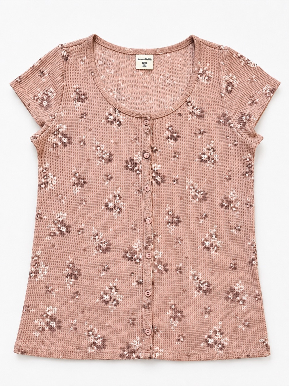 abercrombie kids Rose Pink Floral Button-Up Waffle Top